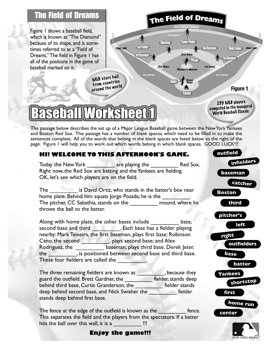 Baseball Worksheet