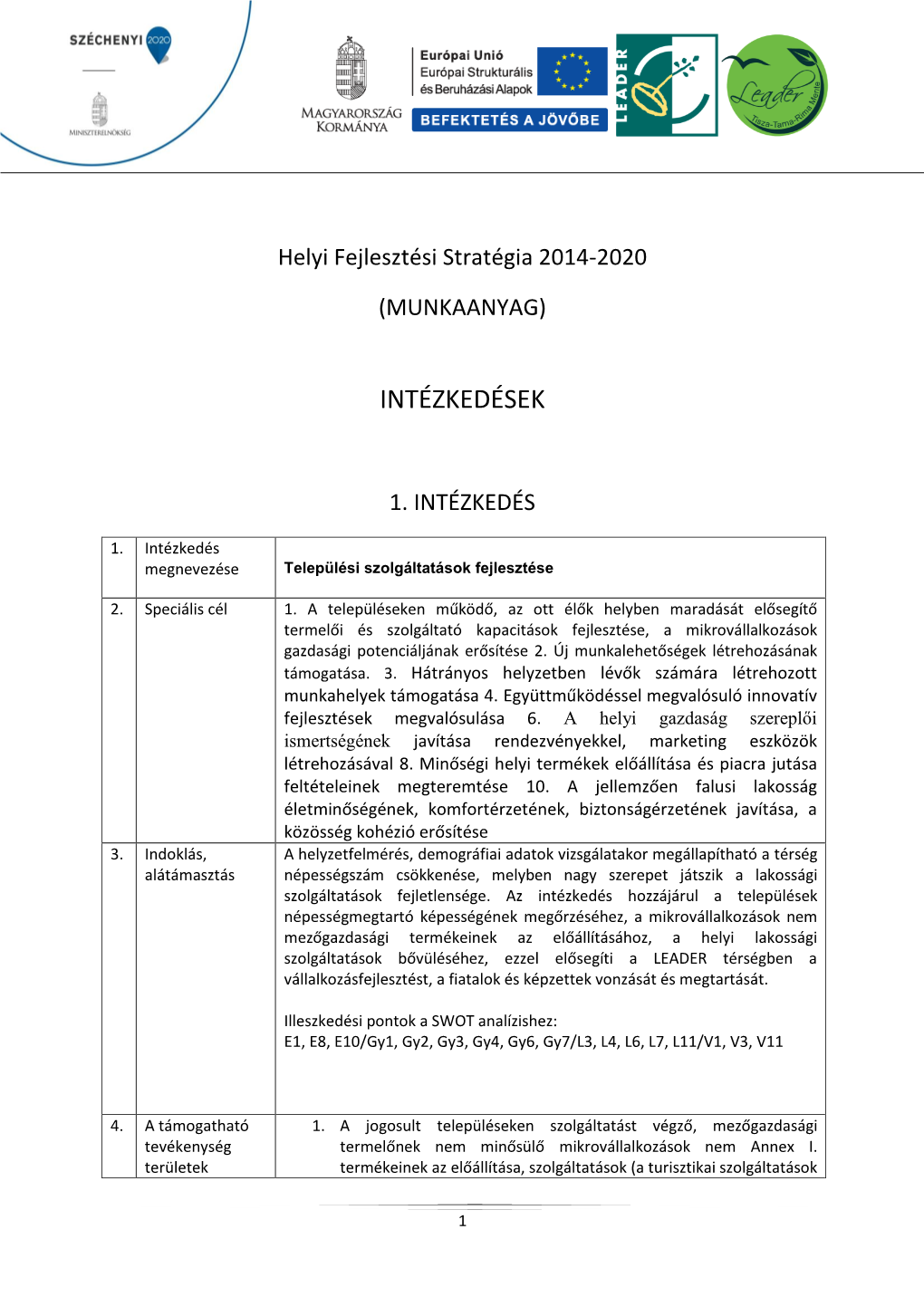 Helyi Fejlesztési Stratégia 2014-2020 (MUNKAANYAG)