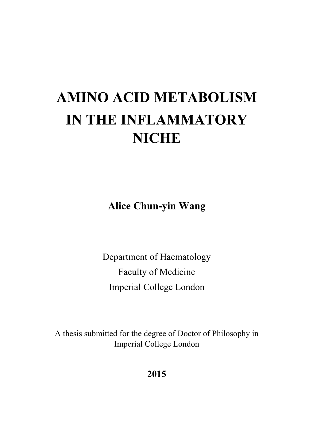 Amino Acid Metabolism in the Inflammatory Niche