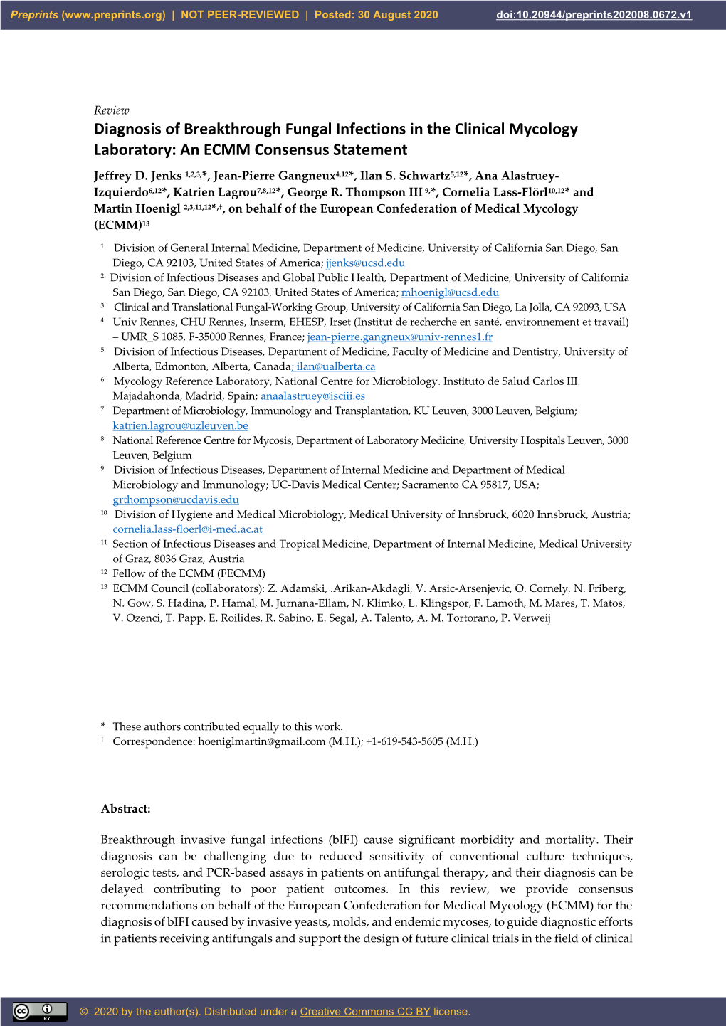 Diagnosis of Breakthrough Fungal Infections in the Clinical Mycology Laboratory: an ECMM Consensus Statement