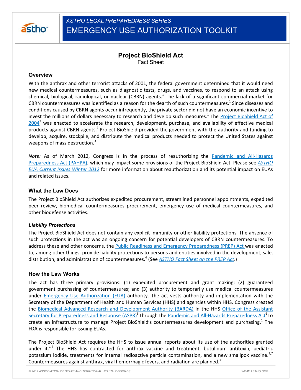 Project Bioshield Act Fact Sheet