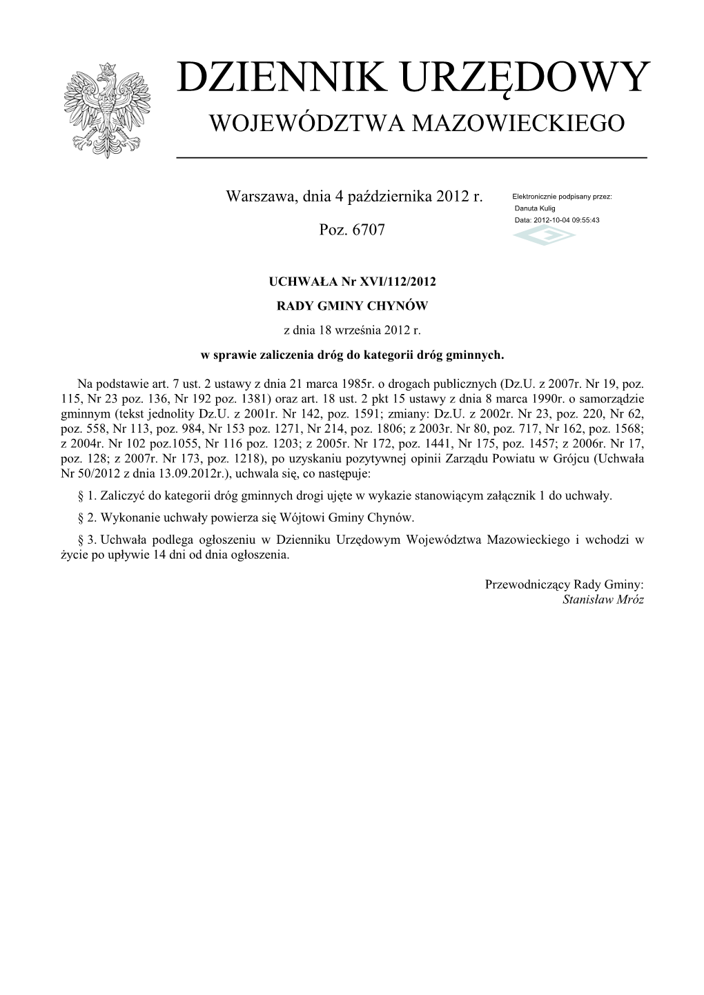 Uchwała Nr XVI/112/2012 Z Dnia 18 Września 2012 R
