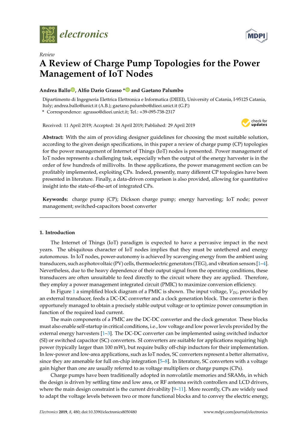 A Review of Charge Pump Topologies for the Power Management of Iot Nodes