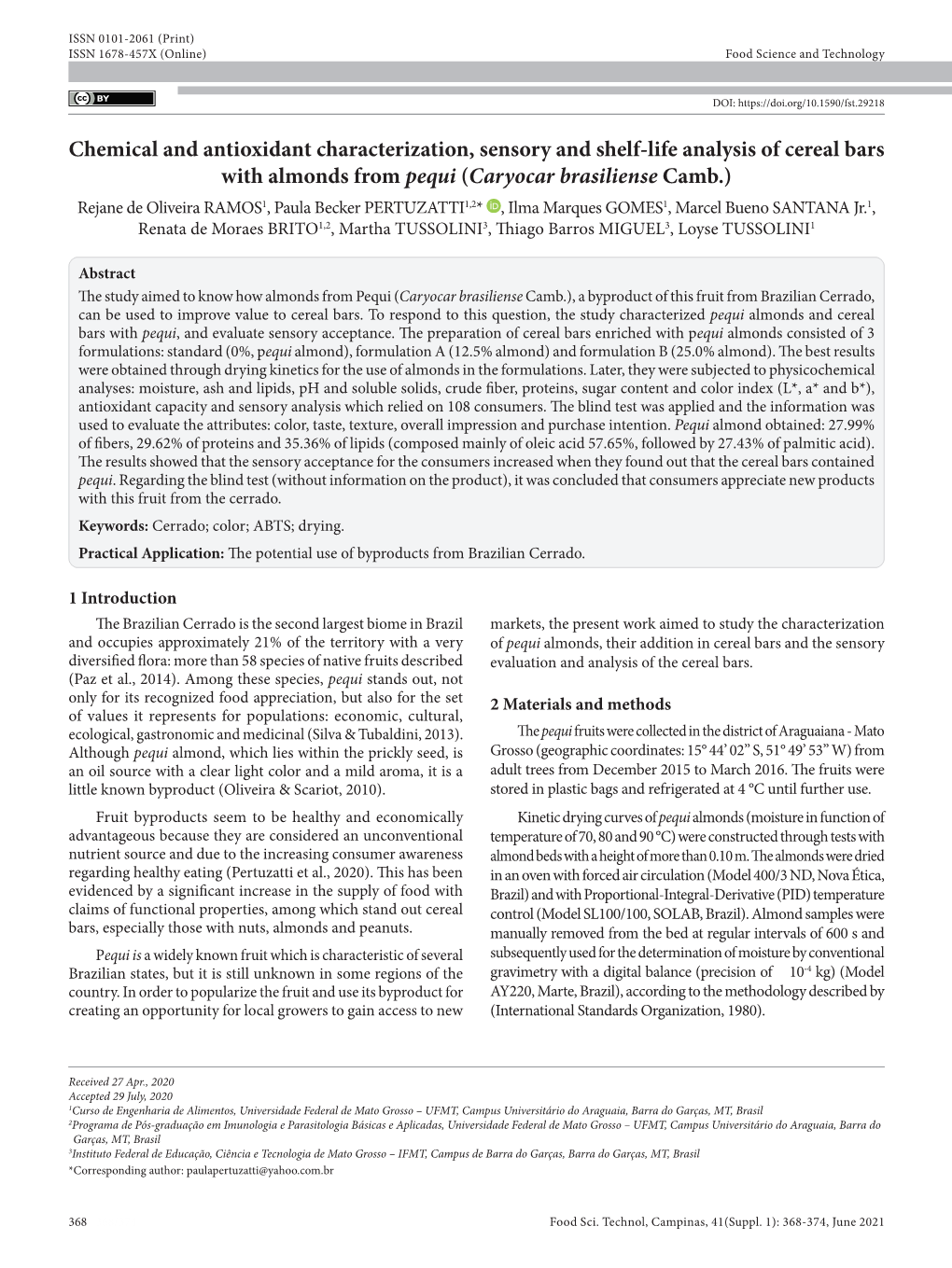 Chemical and Antioxidant Characterization, Sensory and Shelf