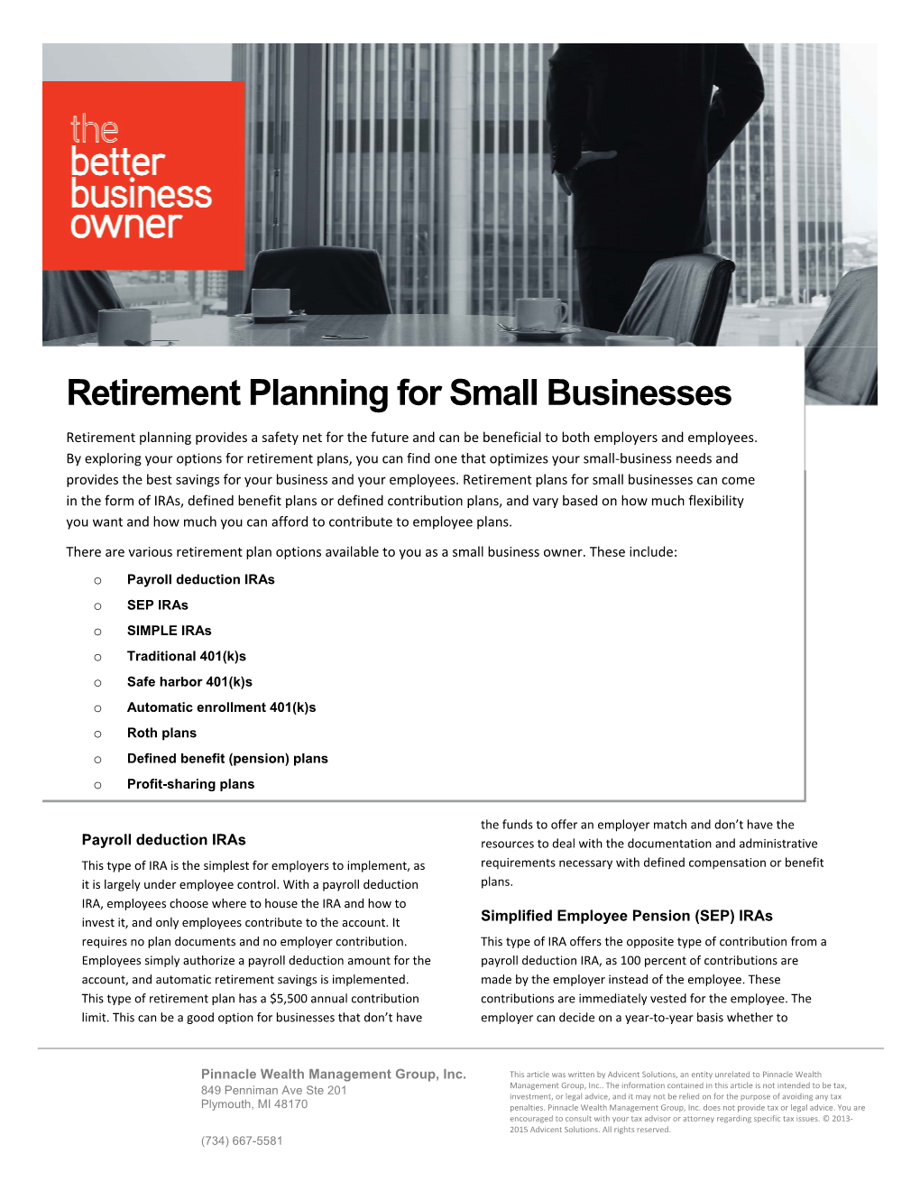 Retirement Planning for Small Businesses