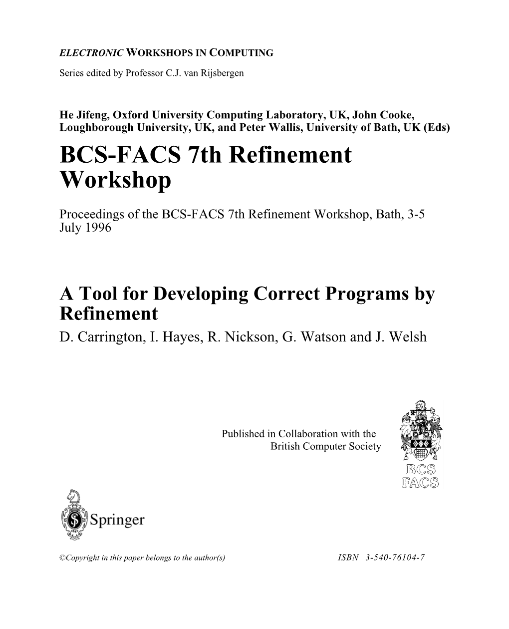 BCS-FACS 7Th Refinement Workshop