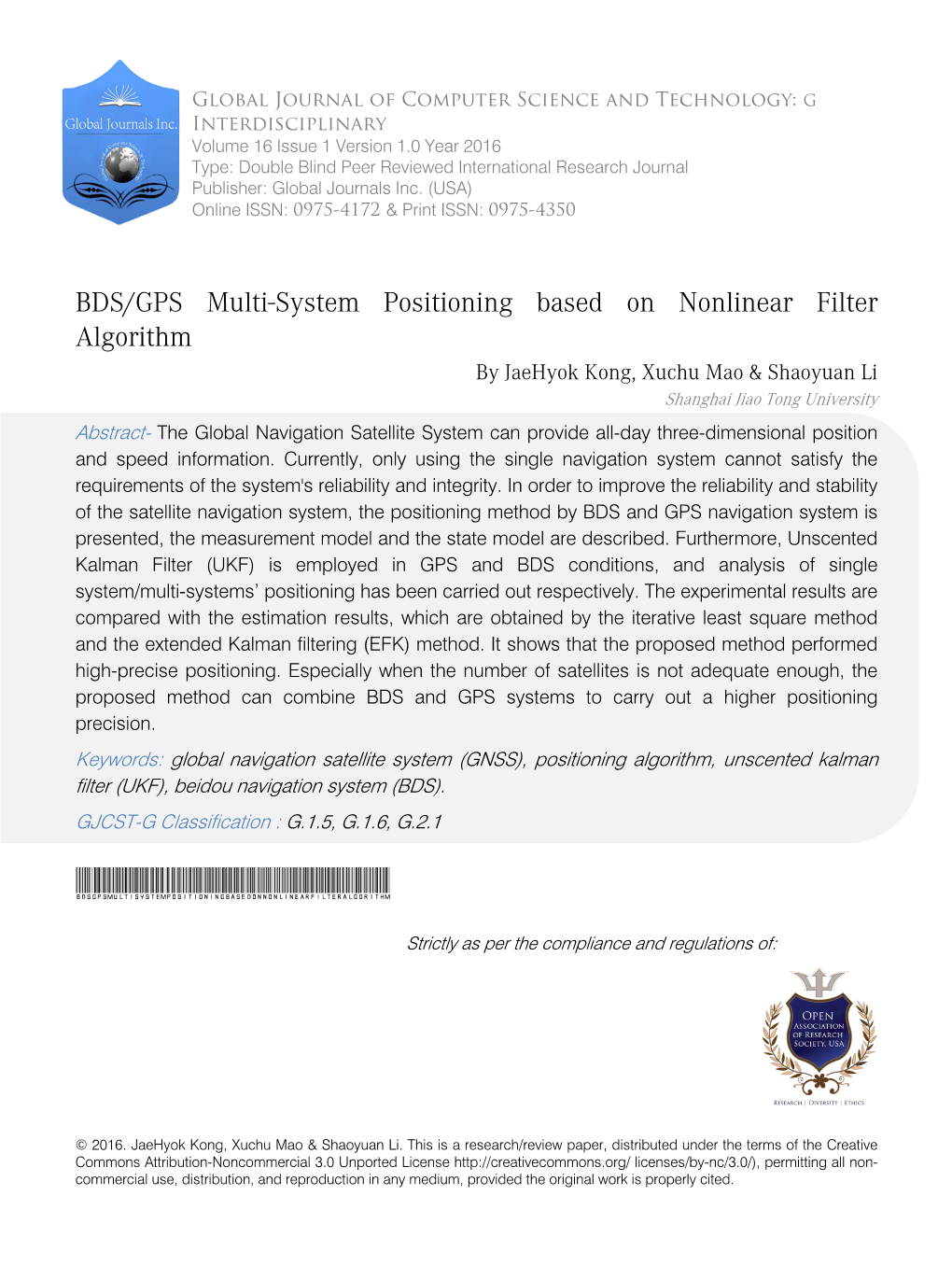 BDS/GPS Multi-System Positioning Based on Nonlinear Filter Algorithm