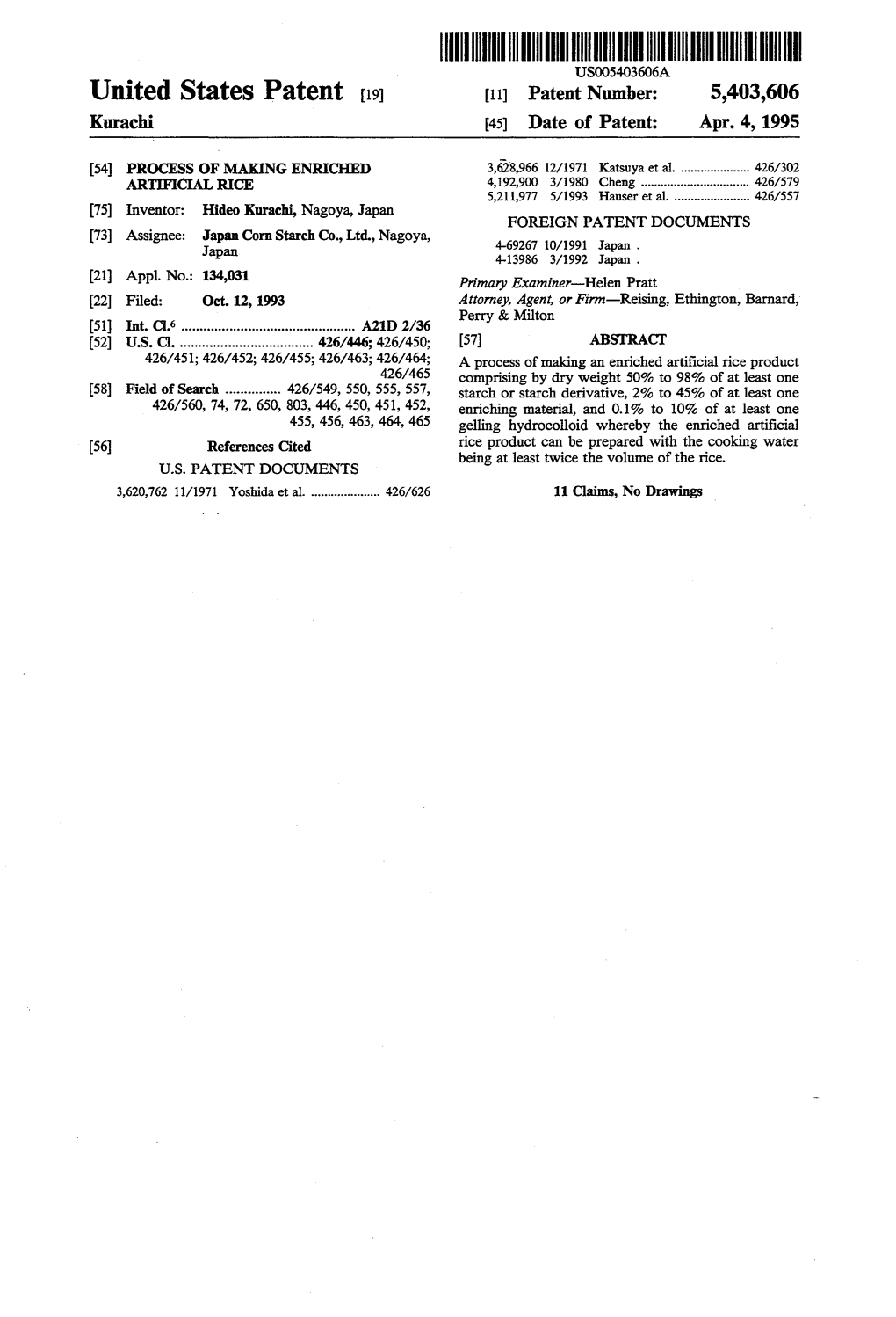 United States Patent 19 11 Patent Number: 5,403,606 Kurachi 45 Date of Patent: Apr