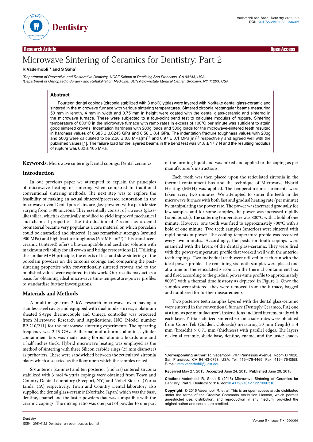 Microwave Sintering of Ceramics for Dentistry