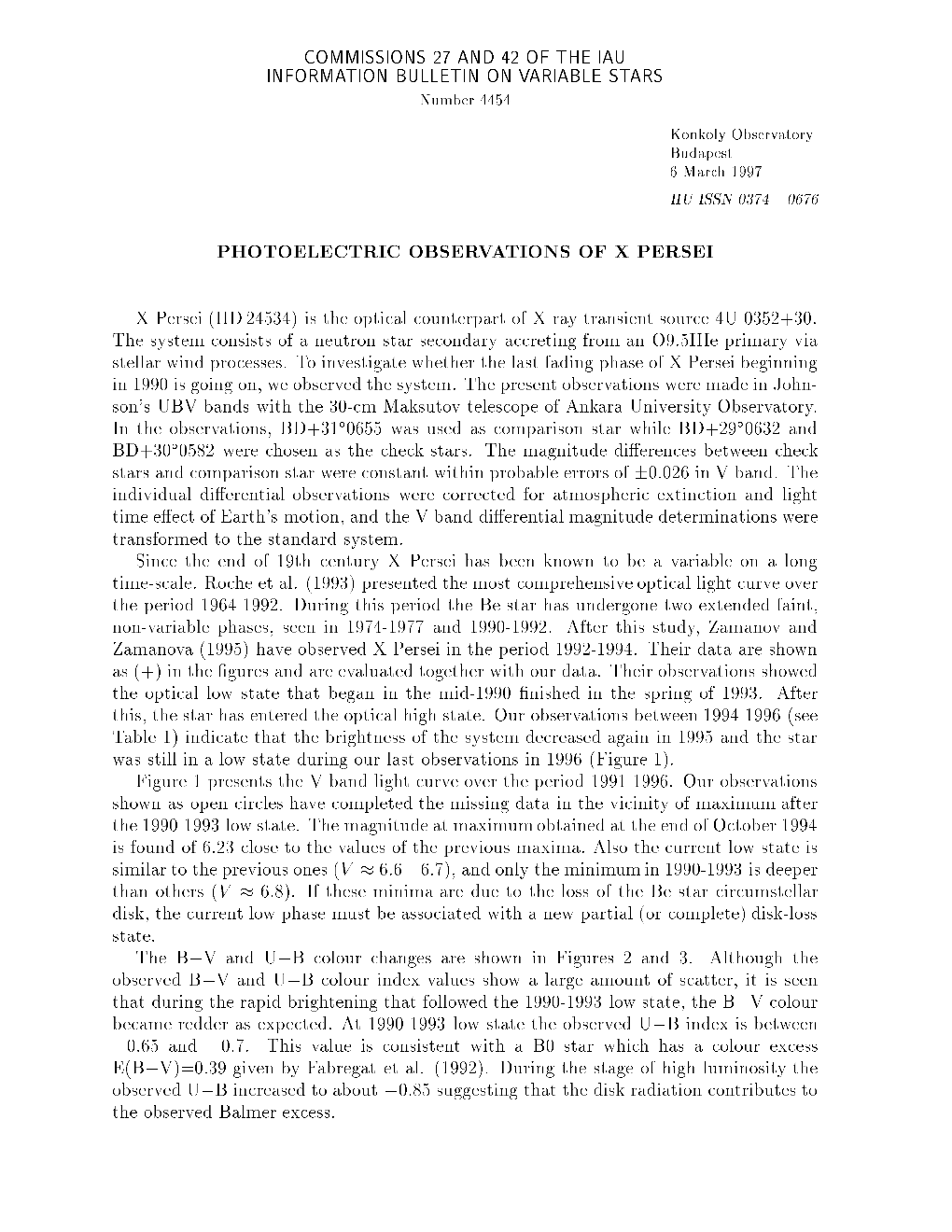 Photoelectric Observations of X Persei