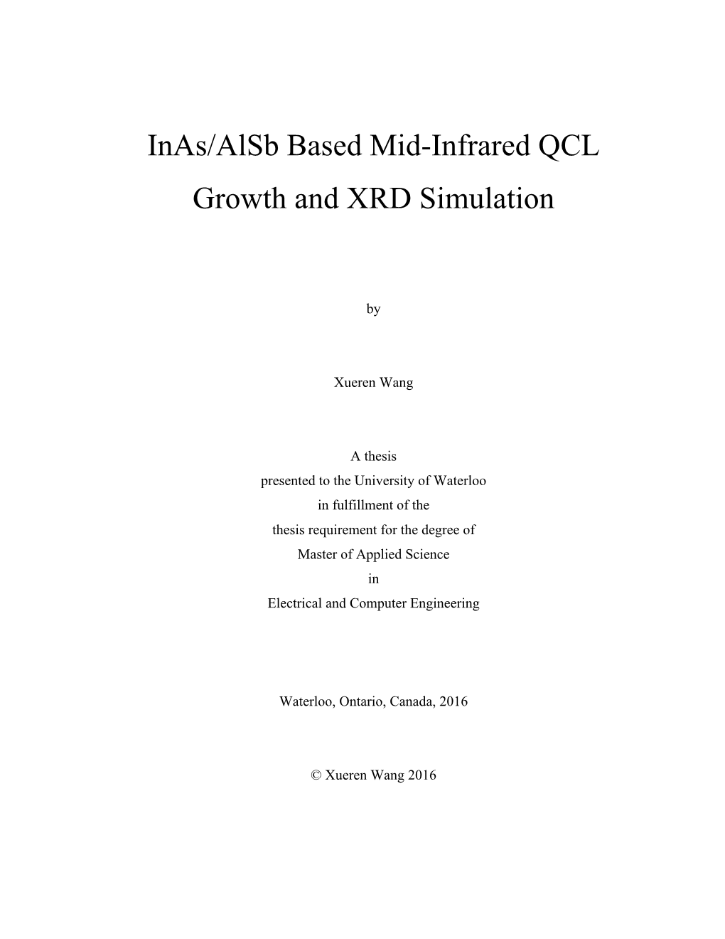 Inas/Alsb Based Mid-Infrared QCL Growth and XRD Simulation
