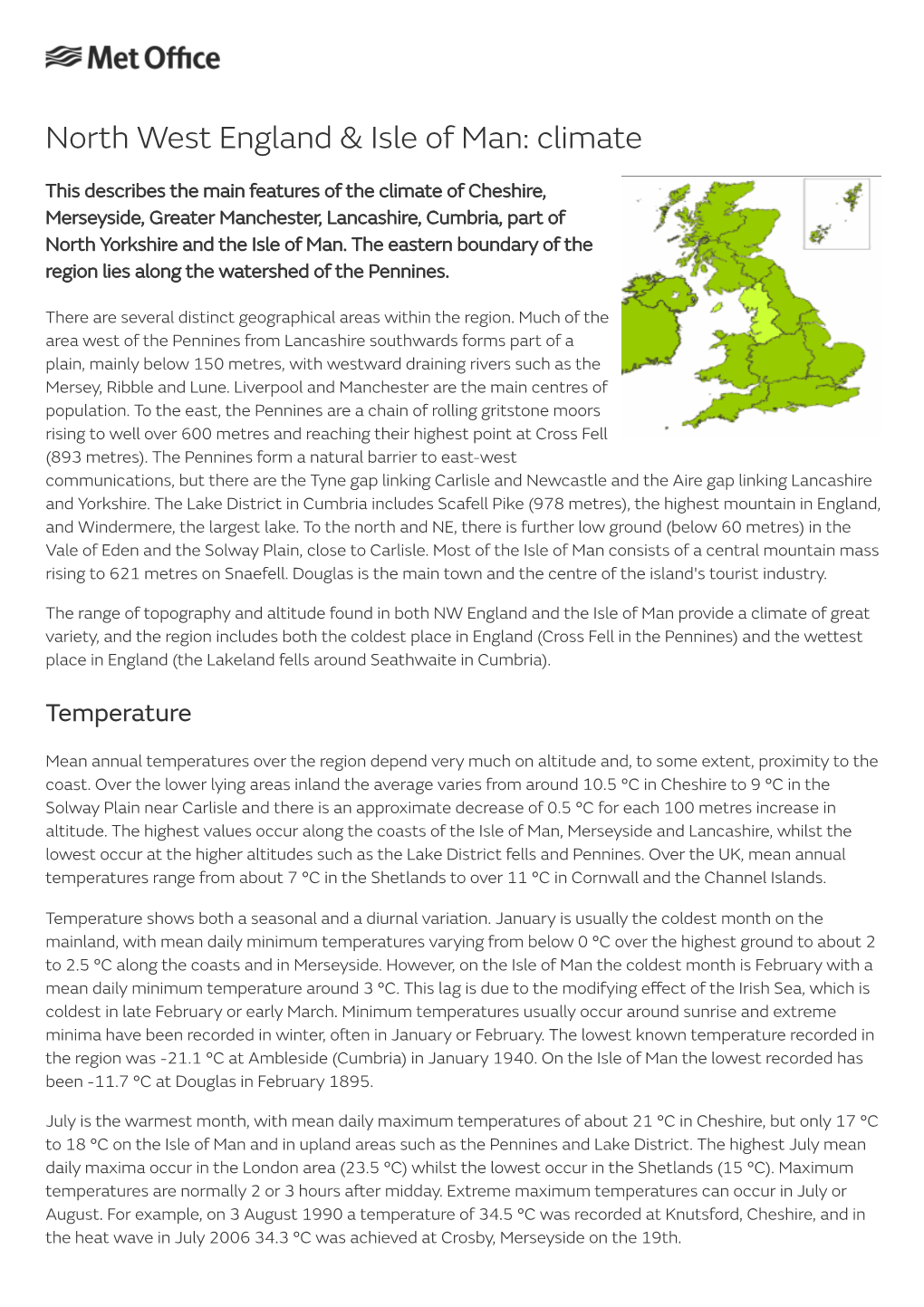 North West England & Isle of Man: Climate