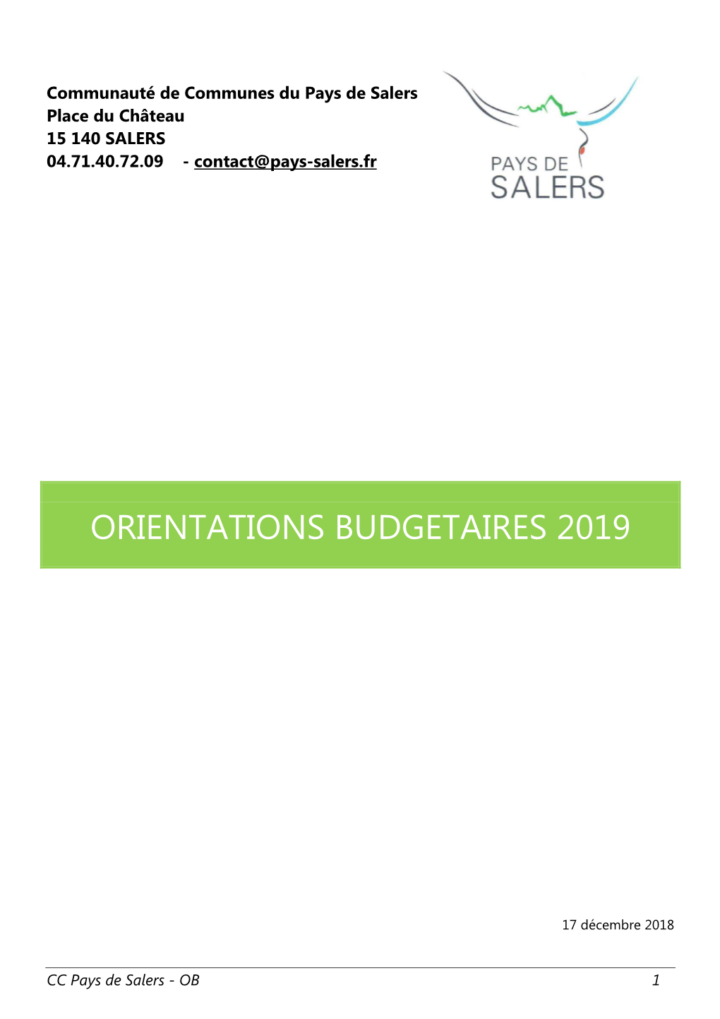 Orientations Budgetaires 2019