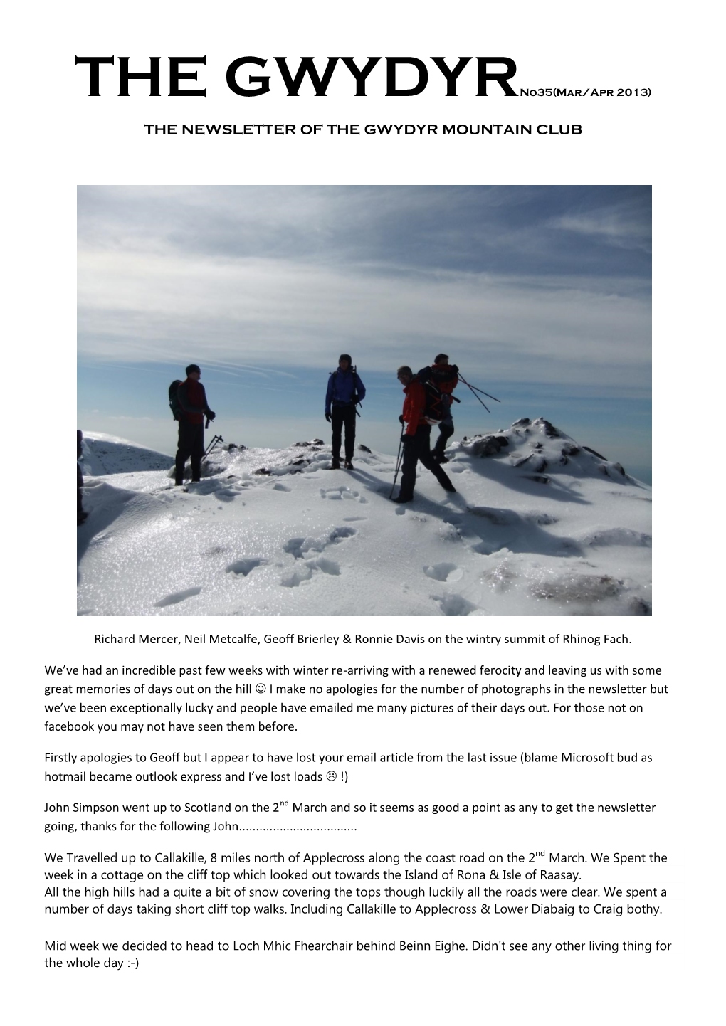 The Newsletter of the Gwydyr Mountain Club