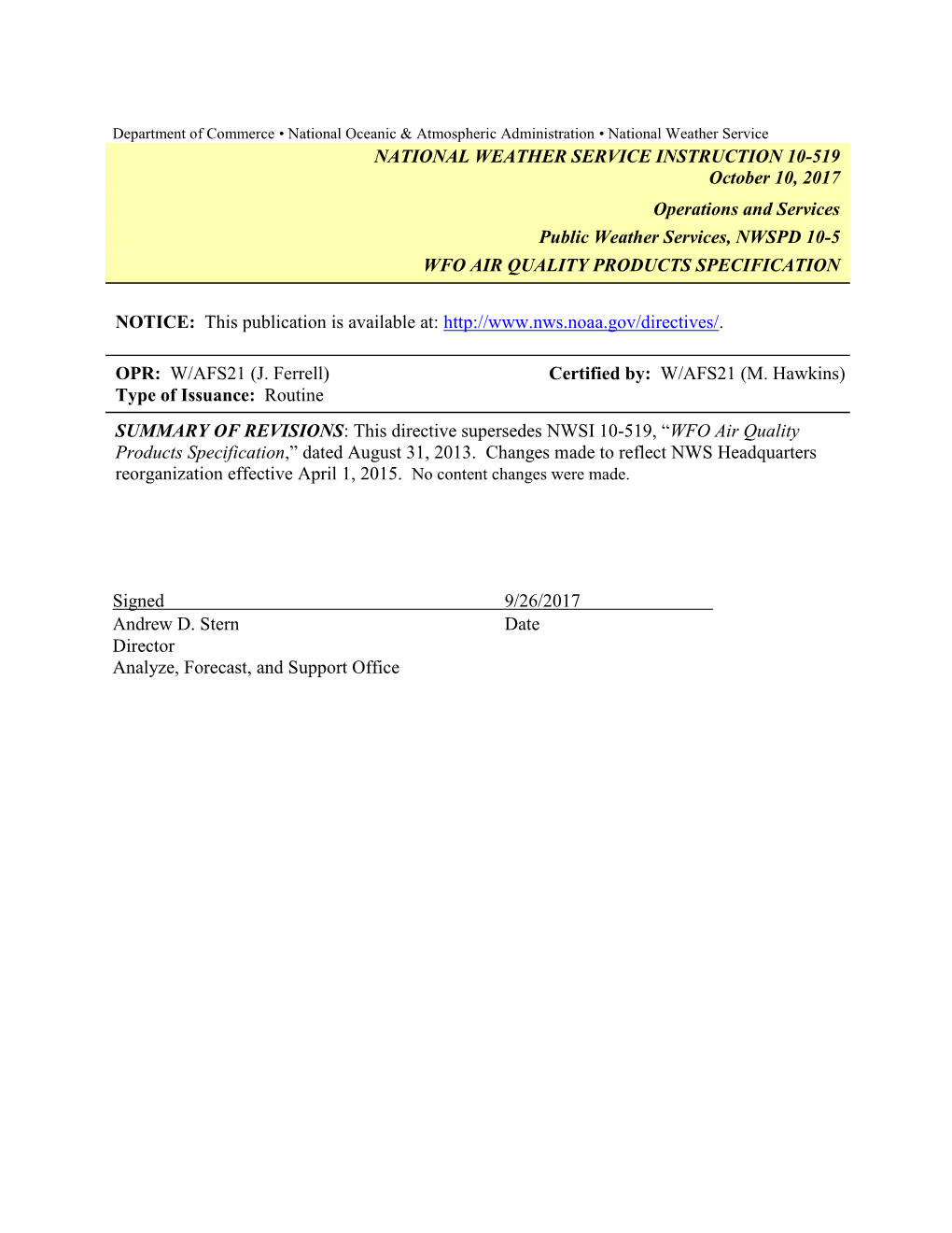 10-519 WFO Air Quality Products Specification