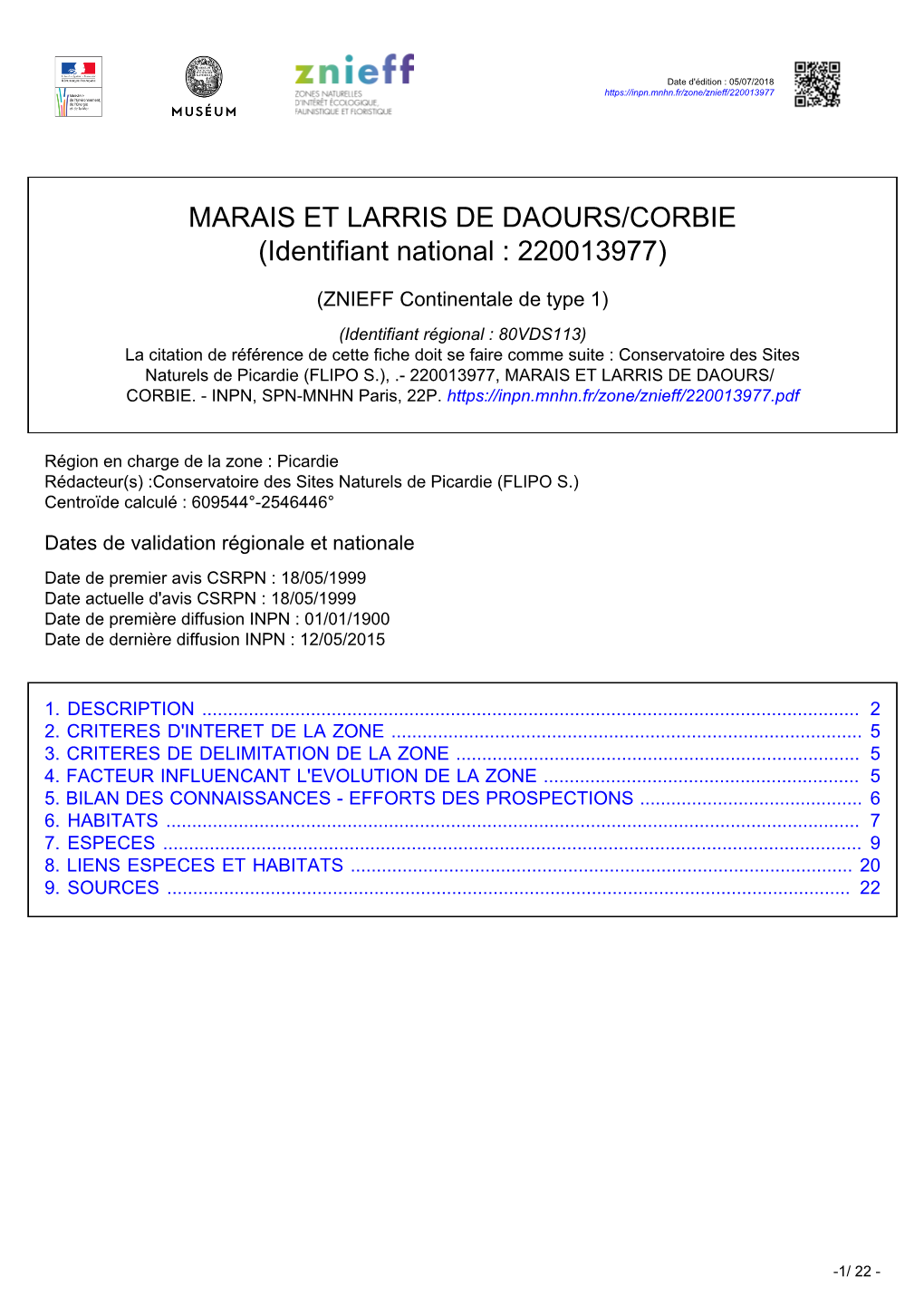 MARAIS ET LARRIS DE DAOURS/CORBIE (Identifiant National : 220013977)