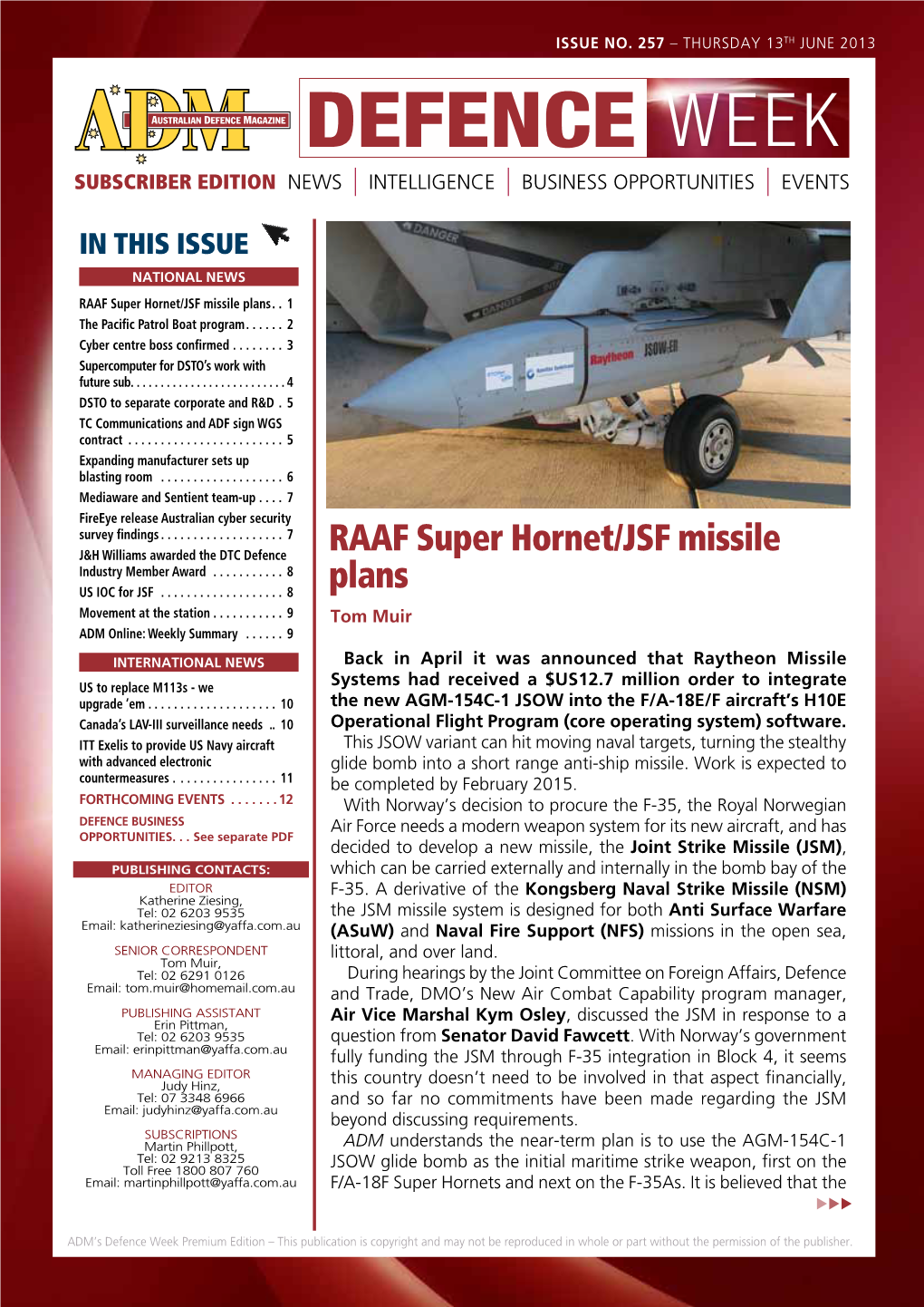 RAAF Super Hornet/JSF Missile Plans