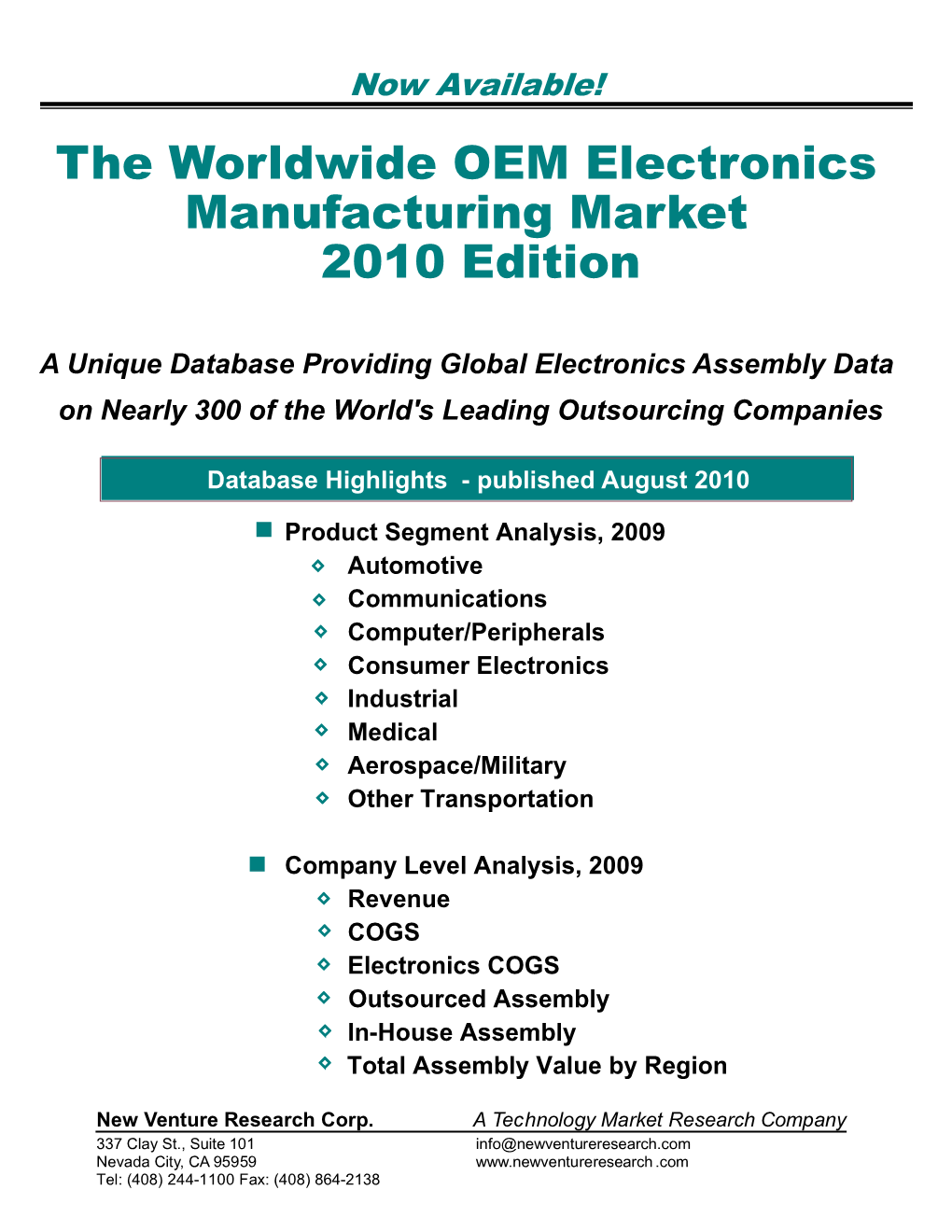 The Worldwide OEM Electronics Manufacturing Market 2010 Edition