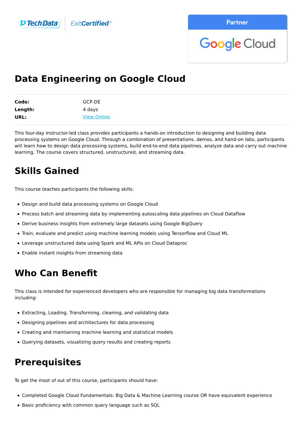 Data Engineering on Google Cloud