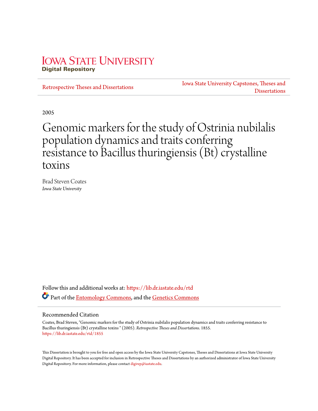 Genomic Markers for the Study of Ostrinia Nubilalis Population