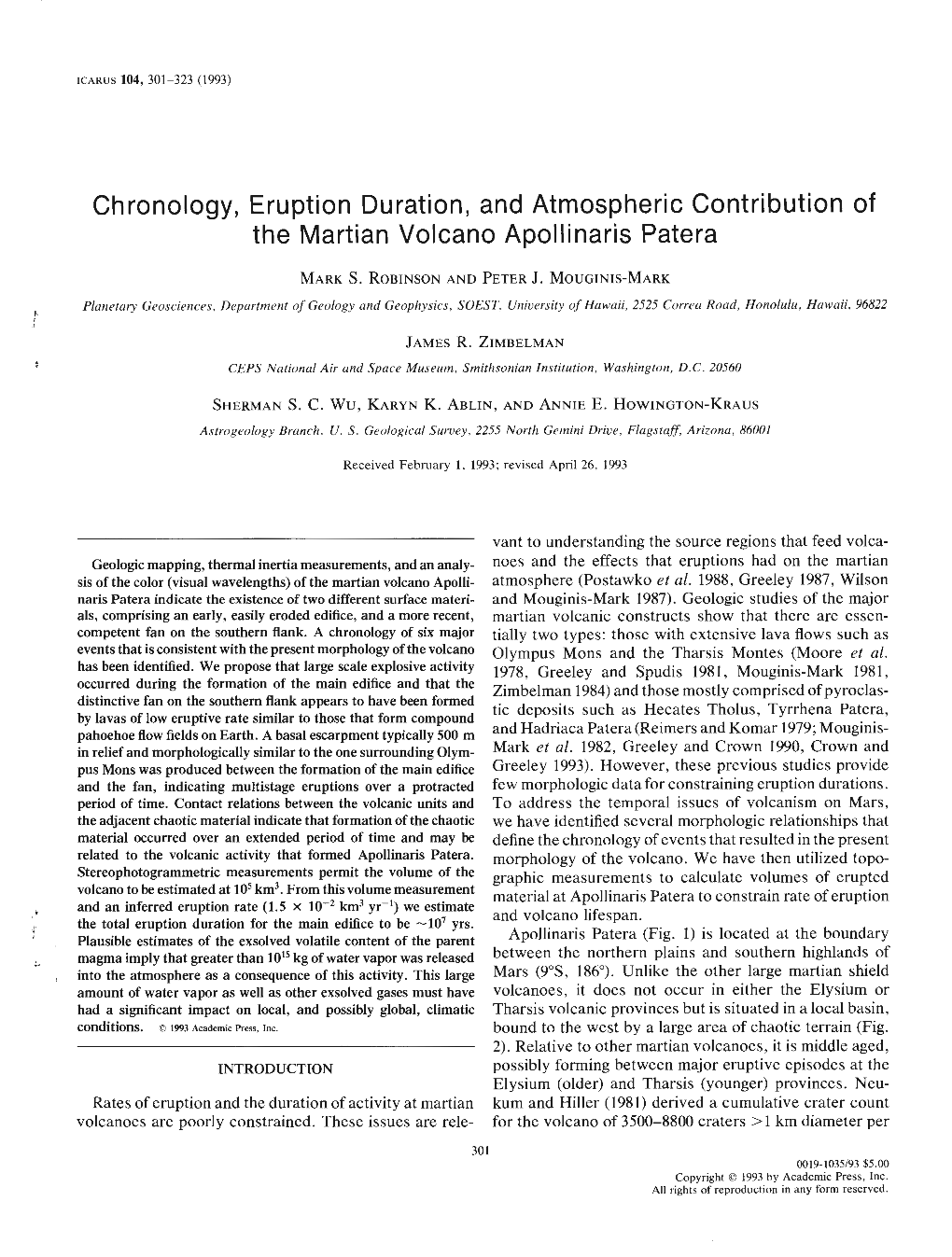 Chronology, Eruption Duration, and Atmospheric Contribution of the Martian Volcano Apollinaris Patera