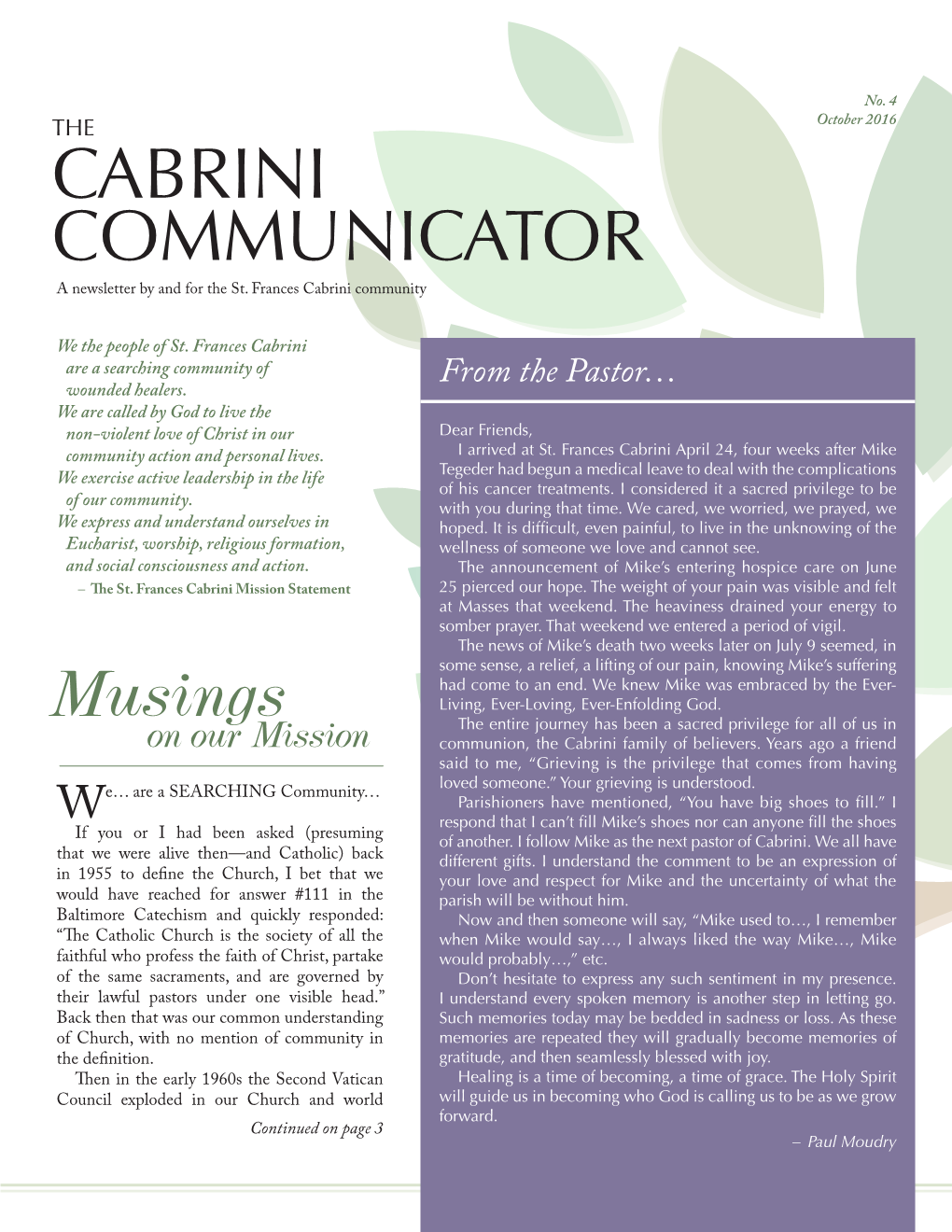 CABRINI COMMUNICATOR a Newsletter by and for the St