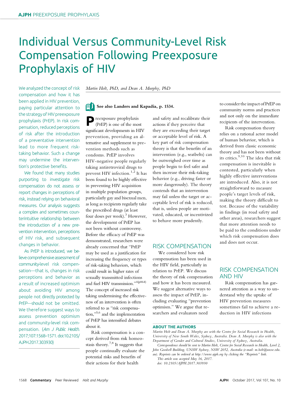 Individual Versus Community-Level Risk Compensation Following Preexposure Prophylaxis of HIV