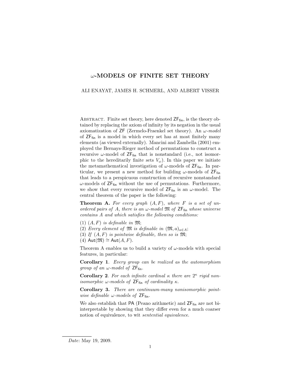 Omega-Models of Finite Set Theory