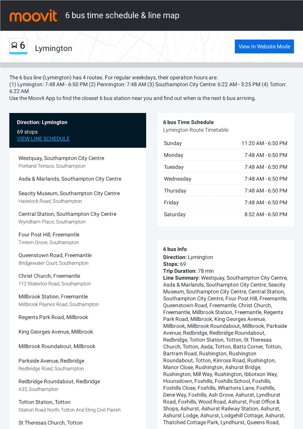 6 Bus Time Schedule & Line Route