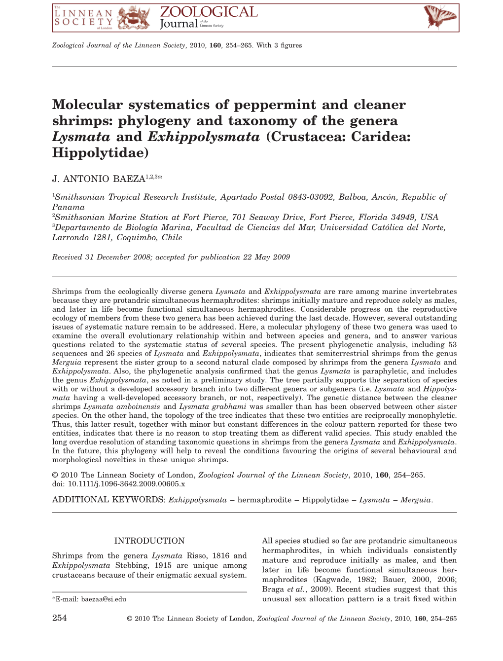 Phylogeny and Taxonomy of the Genera Lysmata and Exhippolysmata (Crustacea: Caridea: Hippolytidae)