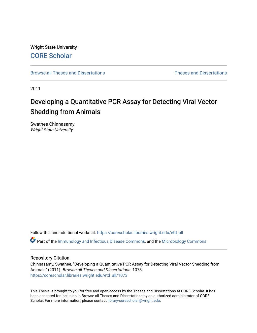 Developing a Quantitative PCR Assay for Detecting Viral Vector Shedding from Animals