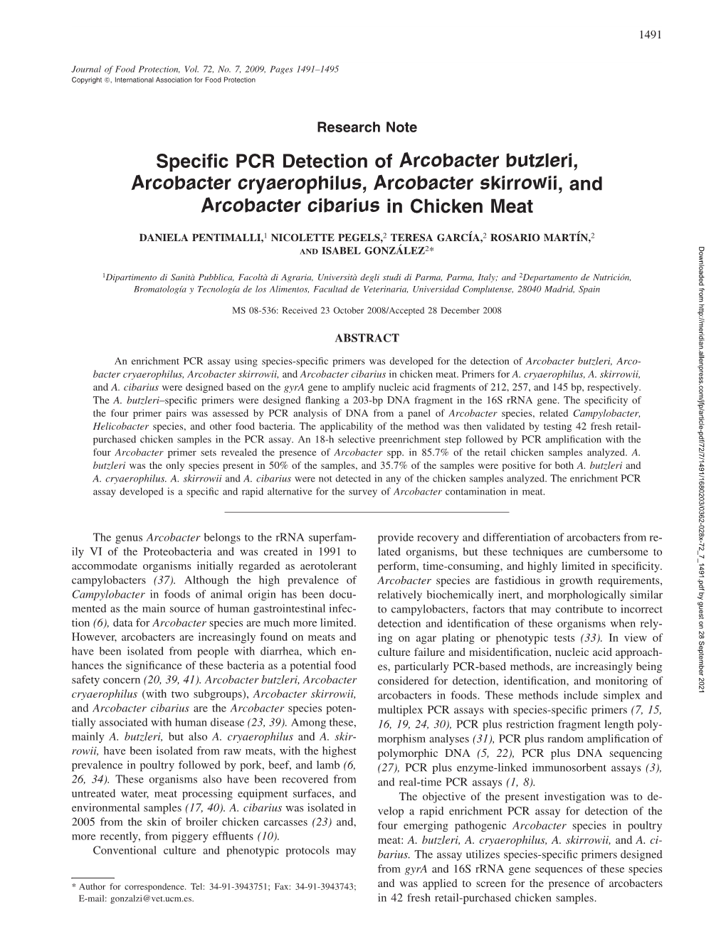 Specific PCR Detection Of