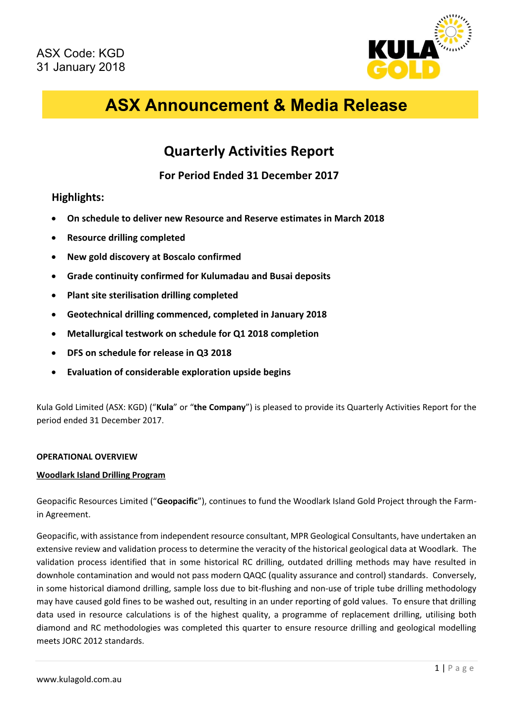 ASX Announcement & Media Release