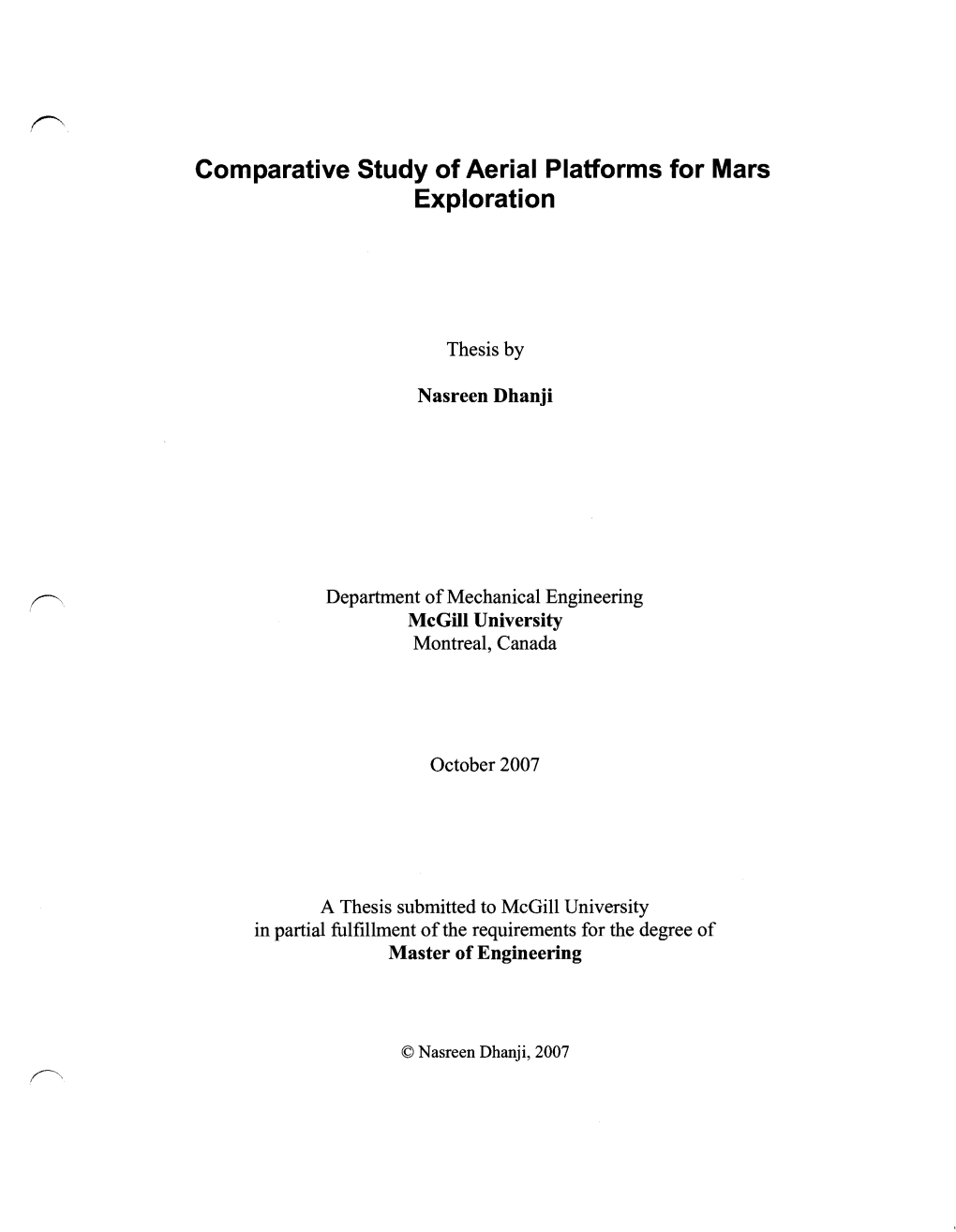 Comparative Study of Aerial Platforms for Mars Exploration