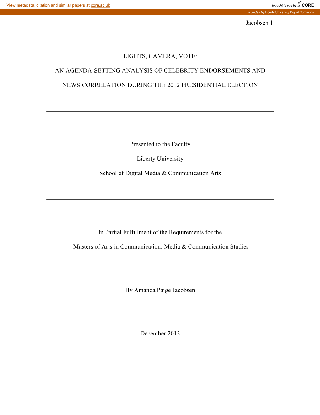 Lights, Camera, Vote: an Agenda-Setting Analysis of Celebrity Endorsements and News Correlation During the 2012 Presidential