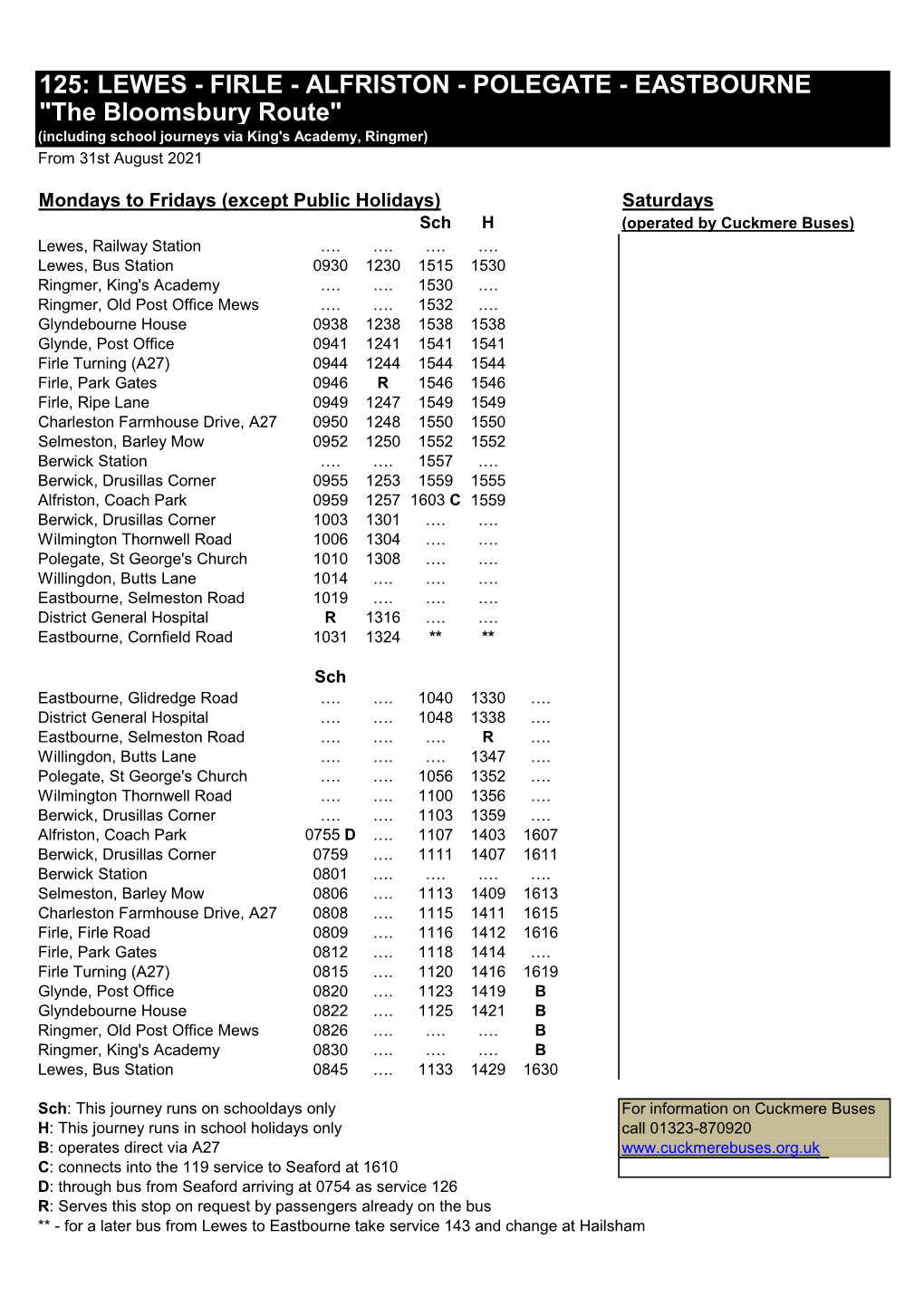 LEWES - FIRLE - ALFRISTON - POLEGATE - EASTBOURNE 