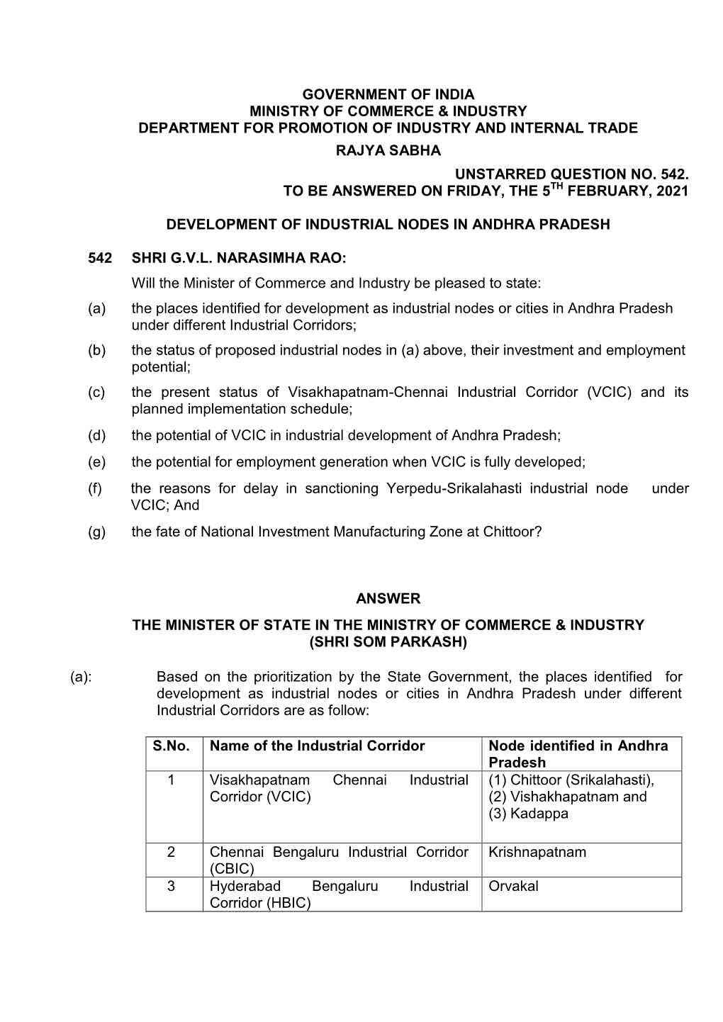 Government of India Ministry of Commerce & Industry Department for Promotion of Industry and Internal Trade