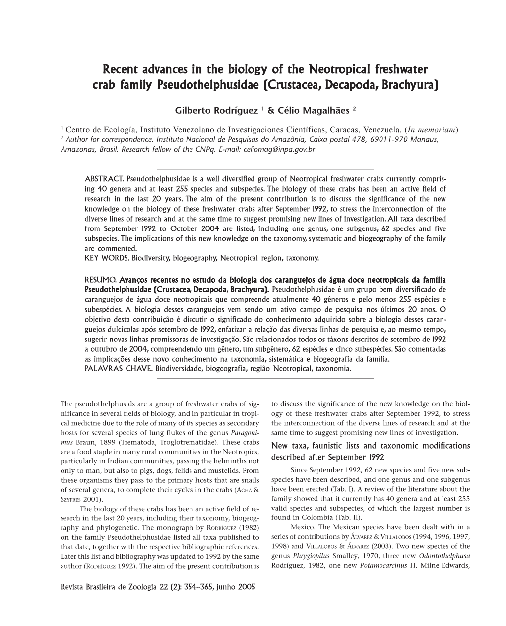 Recent Advances in the Biology of the Neotropical Freshwater Crab Family Pseudothelphusidae (Crustacea, Decapoda, Brachyura)