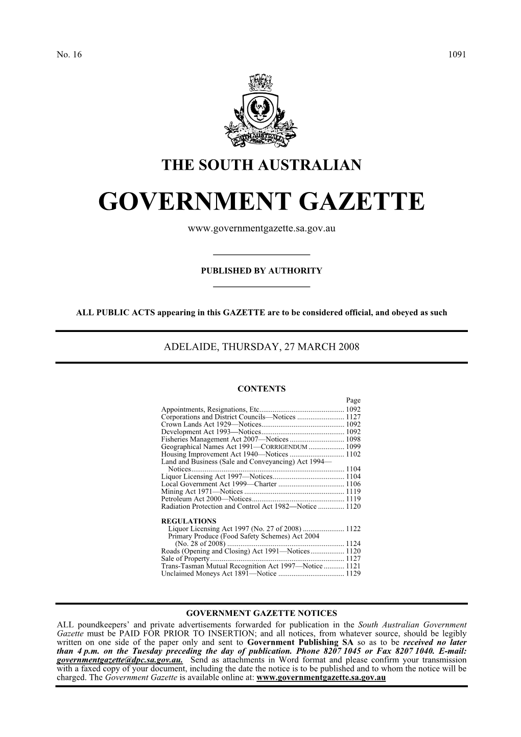 Liquor Licensing Act 1997—Notices