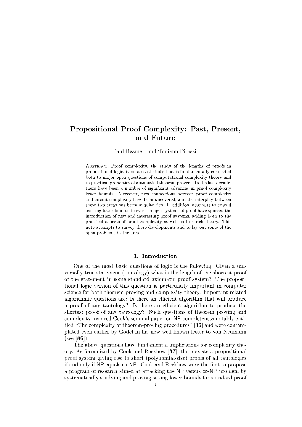 Propositional Proof Complexity� Past� Present� and Future 