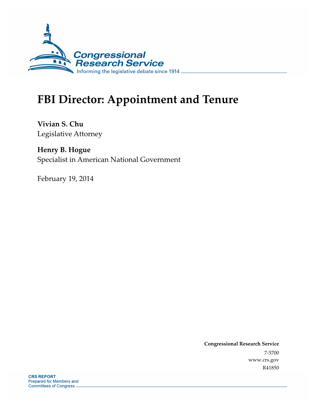 FBI Director: Appointment and Tenure