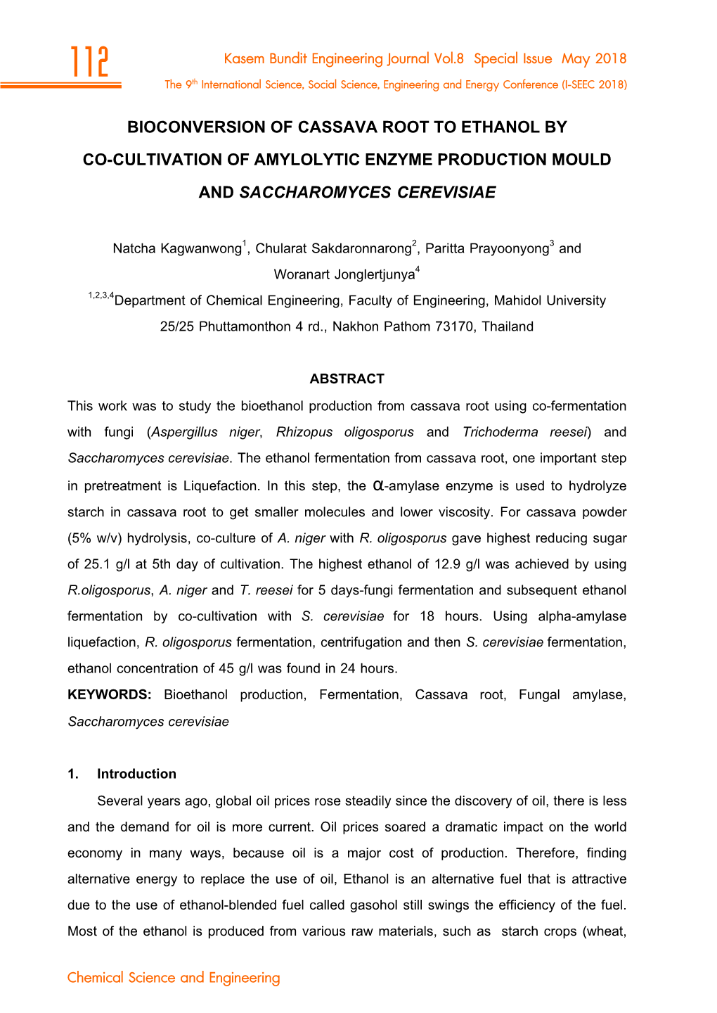 Bioconversion of Cassava Root to Ethanol by Co-Cultivation of Amylolytic Enzyme Production Mould and Saccharomyces Cerevisiae