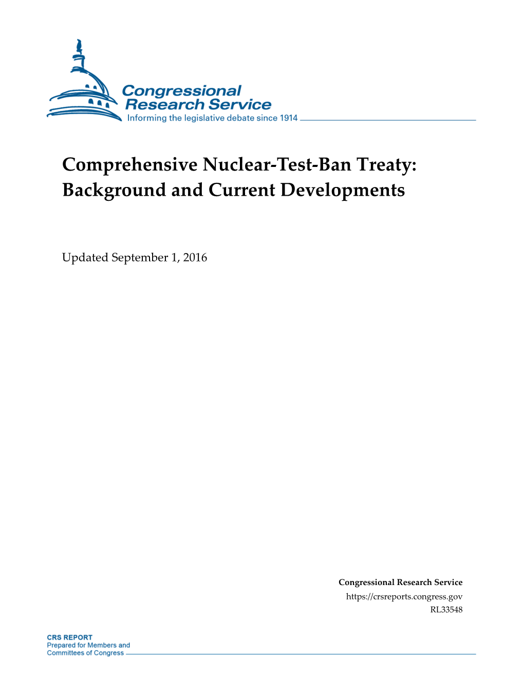 Comprehensive Nuclear-Test-Ban Treaty: Background and Current Developments