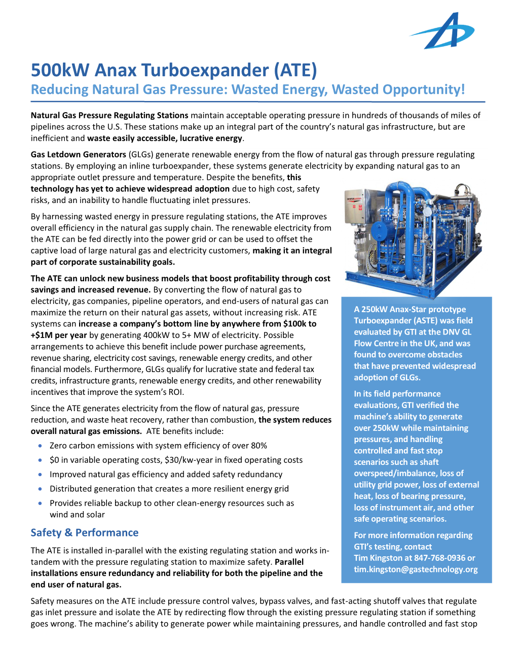 500Kw Anax Turboexpander (ATE) Reducing Natural Gas Pressure: Wasted Energy, Wasted Opportunity!