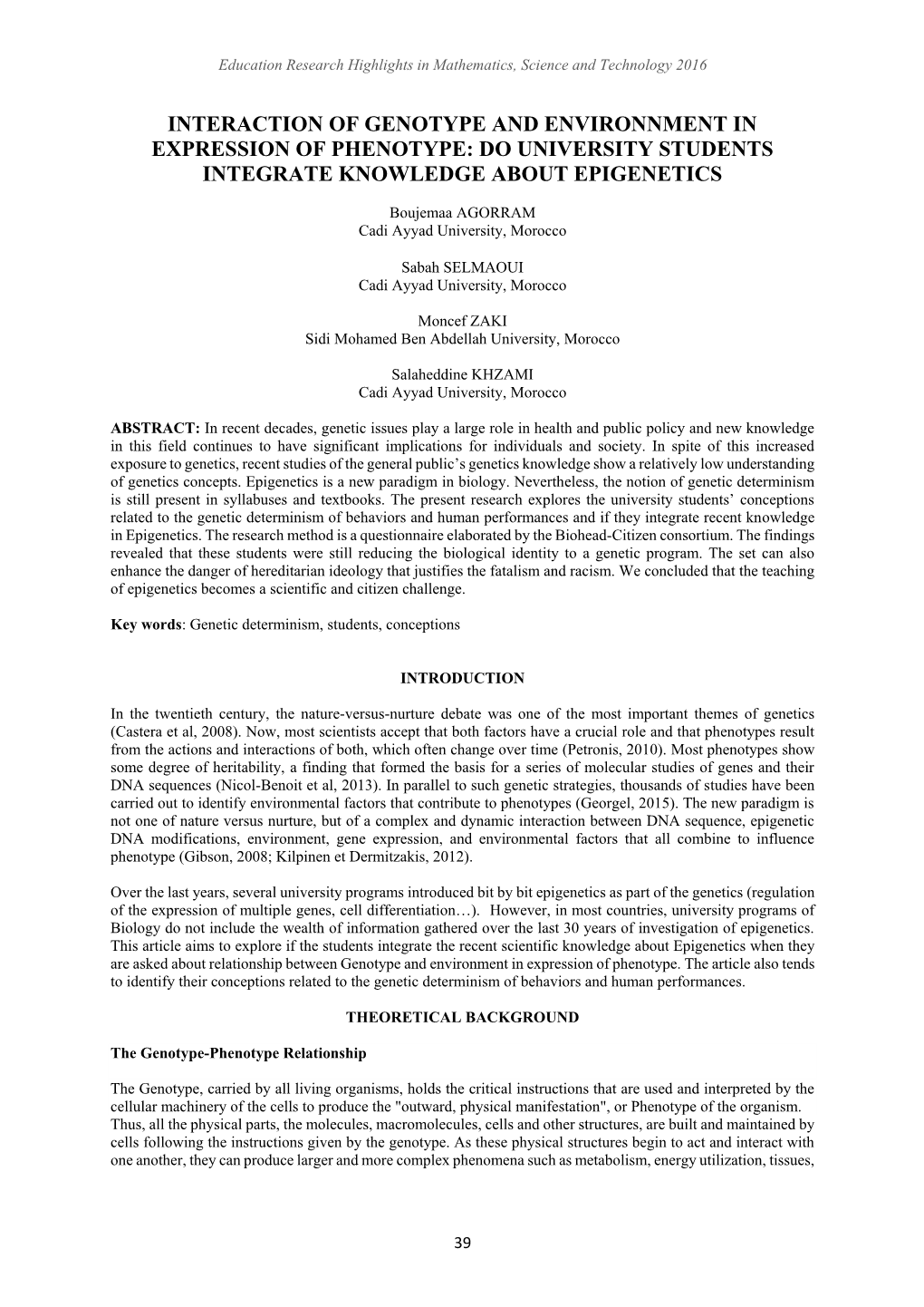 Interaction of Genotype and Environnment in Expression of Phenotype: Do University Students Integrate Knowledge About Epigenetics