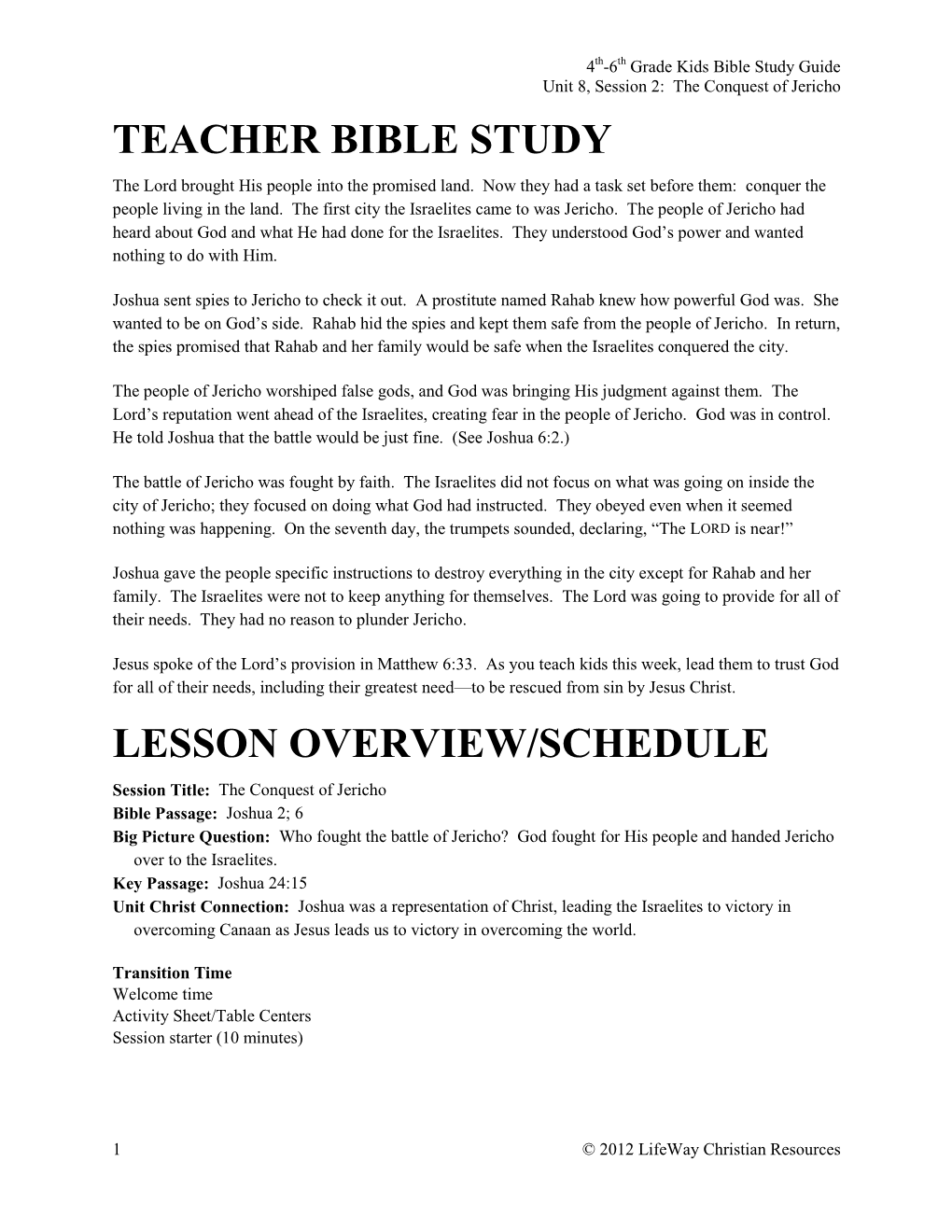 Teacher Bible Study Lesson Overview