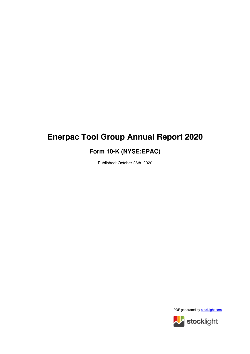 Enerpac Tool Group Annual Report 2020