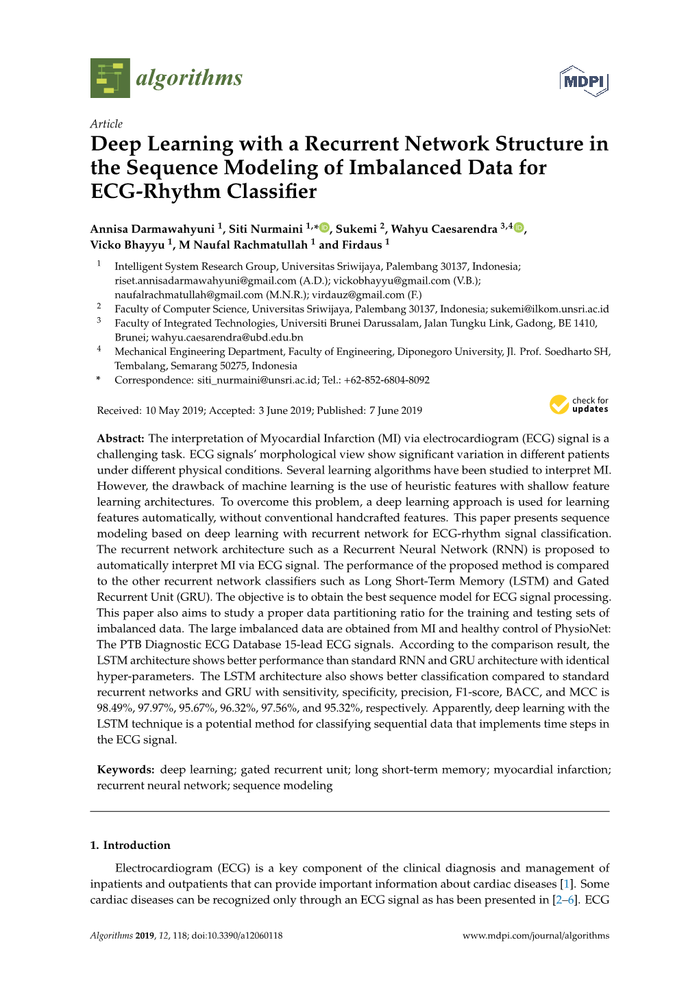 Deep Learning with a Recurrent Network Structure in the Sequence Modeling of Imbalanced Data for ECG-Rhythm Classiﬁer