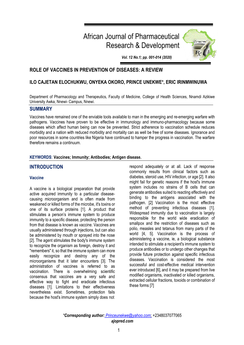 Role of Vaccines in Prevention of Diseases: a Review