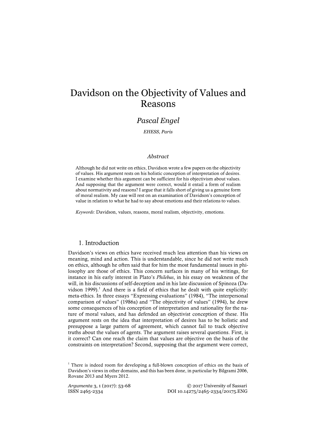 Davidson on the Objectivity of Values and Reasons